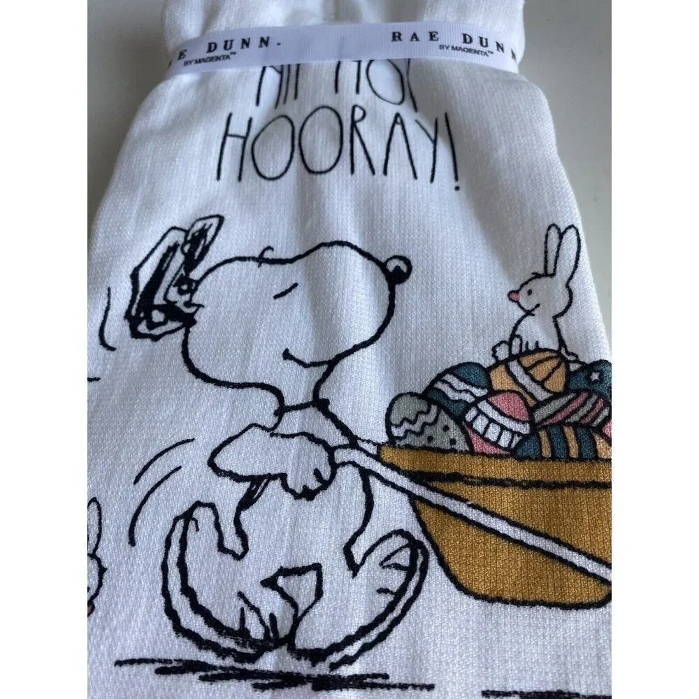 2 Pack Rae Dunn Peanuts Snoopy Kitchen Towels Easter Bunny Eggs‎ Hip Hop Hooray